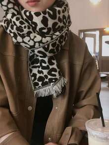 1 chiếc khăn choàng cổ Cashmere giả họa tiết da báo dày ấm áp dài tua rua cho nữ mùa thu đông - Nhiều màu - Xem 3