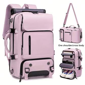 1 Piece Large Capacity Travel Backpack With Shoe Locker, Lightweight Laptop Daypack For Women, Stylish Travel Commuter Bag, Stylish Large Capacity Multifunctional Travel Backpack, Solid Color Multi-Pocket Laptop Backpack With USB Charging Port, School Backpack