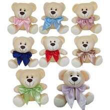 Teddy Bear With Colorful Satin Bow - 14 Cm Small For Decoration - Màu xanh nhạt - Xem 2