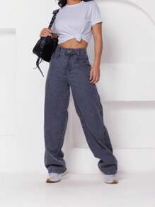 Women's Wide Leg Jeans, Graphite - Đá lửa - Xem 3