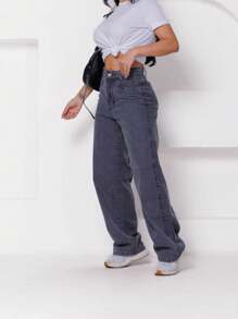 Women's Wide Leg Jeans, Graphite - Đá lửa - Xem 7