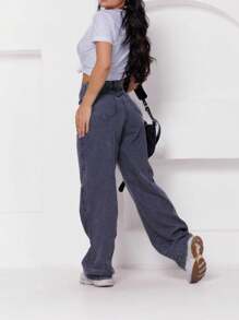 Women's Wide Leg Jeans, Graphite - Đá lửa - Xem 2