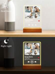 1 pieza Luz nocturna LED de música personalizada, Placa LED de música personalizada, Lámpara LED personalizada con imagen y base de madera, Placa de acrílico personalizada con canción, Lámpara de foto y música personalizada, Placa de música como regalo para el Día de San Valentín, aniversarios, bodas, Día de la Madre, cumpleaños, Día del Niño, Día del Padre, graduación, inauguración de casa, escuela, oficina, hogar