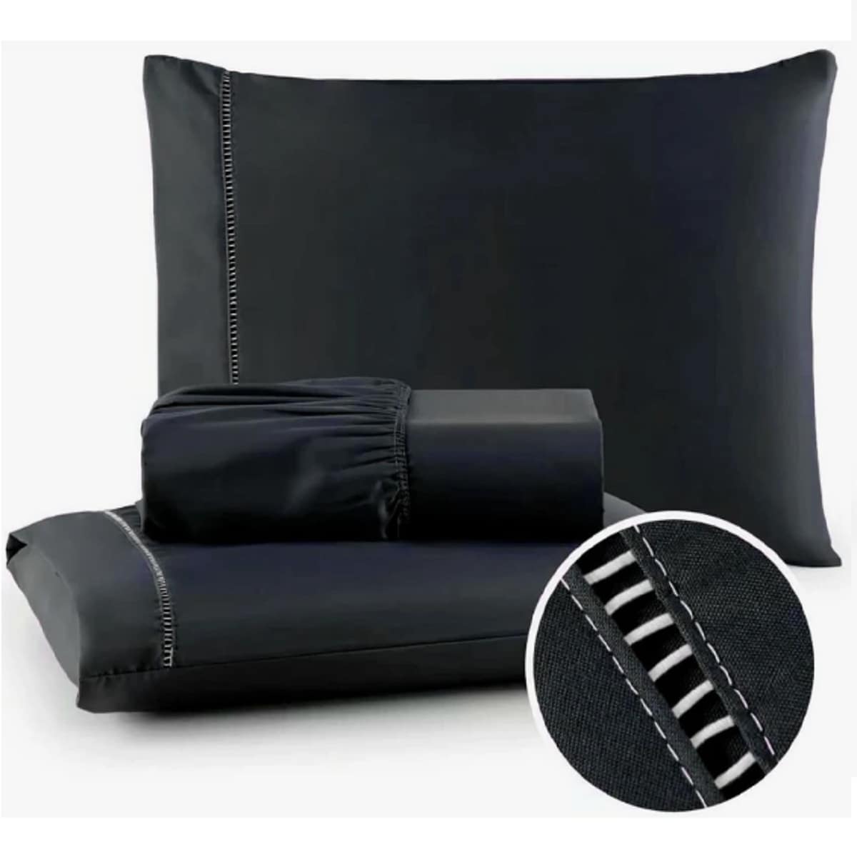 400 Thread Count Bedding Set With Elastic Band Hotel Standard All Sizes - Negro - Ver 1