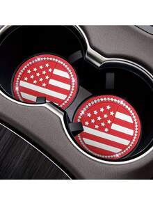 1 chiếc đế lót ly hình lá cờ Hoa Kỳ đính đá Rhinestone, đế lót ly đồ uống chống trượt, thích hợp cho đế lót ly trên ô tô và mặt bàn gia đình - Nhiều màu - Xem 9