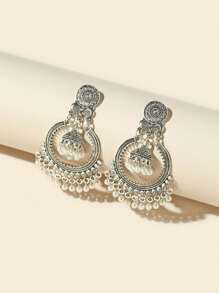 A Pair Of European And American Retro Christmas Element Alloy Circular Bell Stud Earrings For Women's Daily Wear