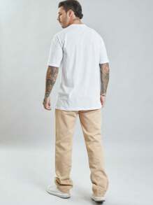 Men's Straight Leg Twill Trousers 100% Premium Cotton - 米色 - 查看 4