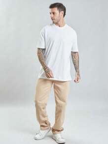 Men's Straight Leg Twill Trousers 100% Premium Cotton - 米色 - 查看 5