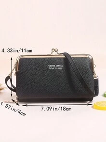 Thời trang Vải Litchi-Kết cấu Chuỗi Trang trí Khóa kéo Nội thất Ví Điện thoại PhShoulder Bag Với Dây đeo Có thể điều chỉnh Ví đeo tay Túi đựng điện thoại Cover - màu đen - Xem 4