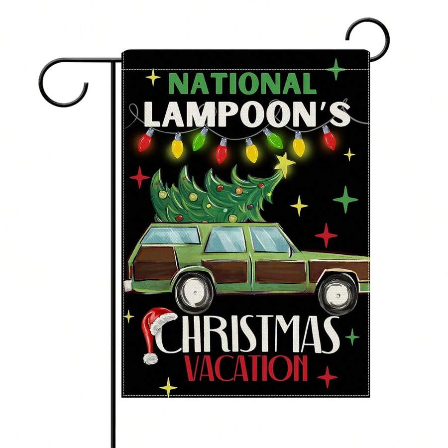 1 lá cờ vải bố nhỏ hai mặt hình bánh gừng trang trí sân vườn mừng Giáng sinh vui vẻ, dùng trang trí ngoài trời - màu đen - Xem 1