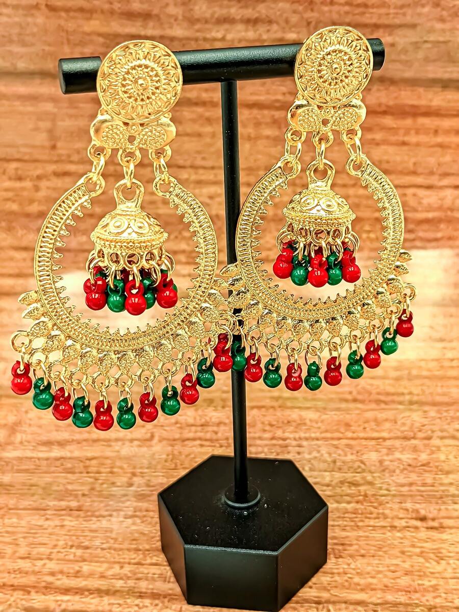 1pair Retro Christmas Element Alloy Hoop Bell Earrings For Women, Daily