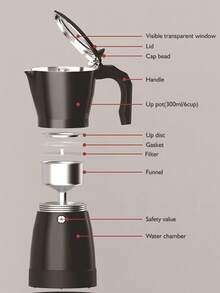 Nueva cafetera Moka de aluminio con calentador eléctrico y pantalla, cafetera eléctrica con pantalla, cafetera italiana para café negro, - Negro - Ver 5