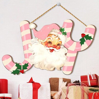 1 peça 11*6,6 polegadas estilo vintage de madeira rosa sinal de alegria de Natal pendurado - decoração de parede de feriado para festa de Natal, casa e cozinha ornamento festivo, Halloween, decoração de Halloween