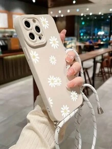 挂绳花朵手机壳 1 件装 苹果雏菊花朵图案 防摔保护手机壳 防水防震防刮 - 彩色 - 查看 2