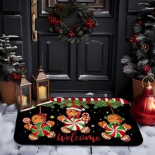 1/2 piezas Alfombrillas de cocina navideñas gruesas de 0,47 pulgadas/1,2 cm con diseño de hombrecillo de jengibre, alfombrillas de cocina con diseño de bastón de caramelo, acebo y bayas rojas para Navidad, felpudo navideño decoración para el hogar