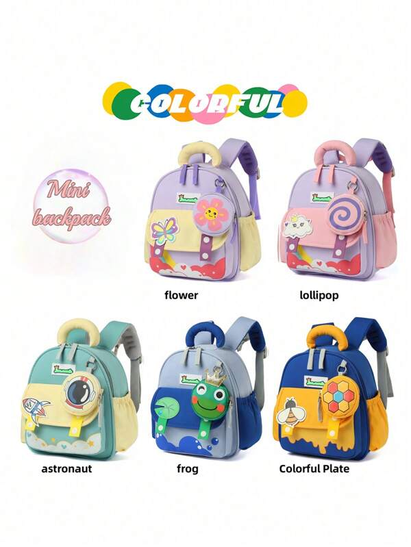 Cartoon Backpack For Kindergarten Boys And Girls, Casual Style