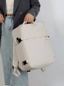 1 Pc Fashionable Multifunction Travel Backpack With Luggage Strap Design. Portable Minimalist Work Bag With Multi Compartments.Personality School Bag With USB Charging Port.Business Casual Weekender Bag With TSA Friendly Functional.Practical Student Laptop Bag With Laptop Compartment. - Beige - View 9