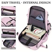 1 件大容量旅行背包带鞋柜，女士轻便笔记本电脑背包，时尚旅行通勤包，时尚大容量多功能旅行背包，纯色多口袋笔记本电脑背包带 USB 充电端口 - 寶藍色 - 查看 11