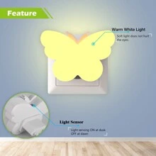 Lumière nocturne papillon LED en ABS avec capteur photocellule et éclairage, pour chambre à coucher, couloir, hall d'entrée, salle de bain, prise de type C UE