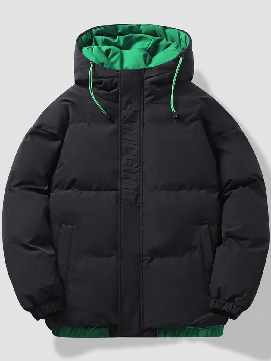 1 chiếc áo khoác mùa đông với lớp ngoài màu đen cổ điển và lớp trong màu xanh lá cây rực rỡ, kết hợp phong cách và tính thực tế, một món đồ thiết yếu ấm áp và hợp thời trang không thể thiếu cho mùa đông - màu đen - Xem 1