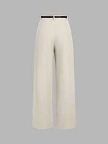 中腰纯色优雅办公直筒裤（配腰带）