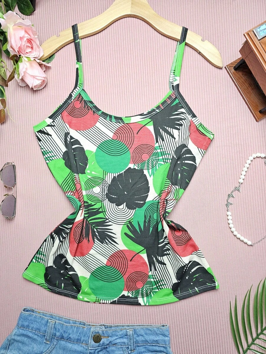 FASHION Women's Tank Top Plus Size Straps G1 Stretches Well NEW Prints - 炎綠黑拳 - 查看 1