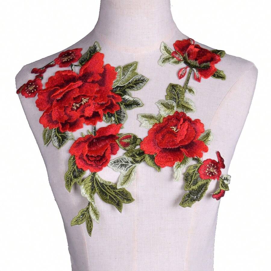 1 Pair Rose Floral Embroidery Applique Patches, For Dress/Clothing Decoration - Multicolor - View 1