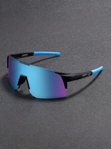 1Pc New Men Wraparound Fashion Sports Glasses Unique Leg Color Blocking Design Coated Lenses Blue Glasses Suitable For Outdoor Cycling Sports Decoration Wearing Beach Accessories Glasses Shades For Summer Beach Vacation,Outdoor,Travel
