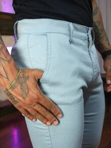 Men's Thin Skinny Sport Pants With Knife Pocket - 淺藍色 - 查看 3