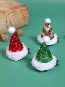 1pc Girl's Christmas Party Accessory Red Santa Hat Hair Clip - Multicolor - View 2