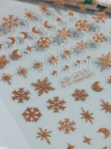 2 Sheets Gold Glitter Powder Snowflake Nail Art Stickers Star Moon 3D Self Adhesive Gold Snowflake Nail Decals Xmas Nail Supplies Manicure Sliders