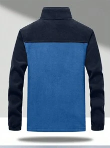 2024 Men's Autumn/Winter Casual Outdoor Color Blocking Stand Collar Padded Coat - Blue - View 3