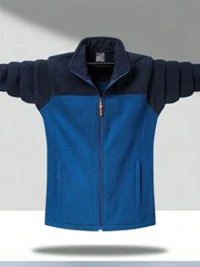 2024 Men's Autumn/Winter Casual Outdoor Color Blocking Stand Collar Padded Coat - Blue - View 5