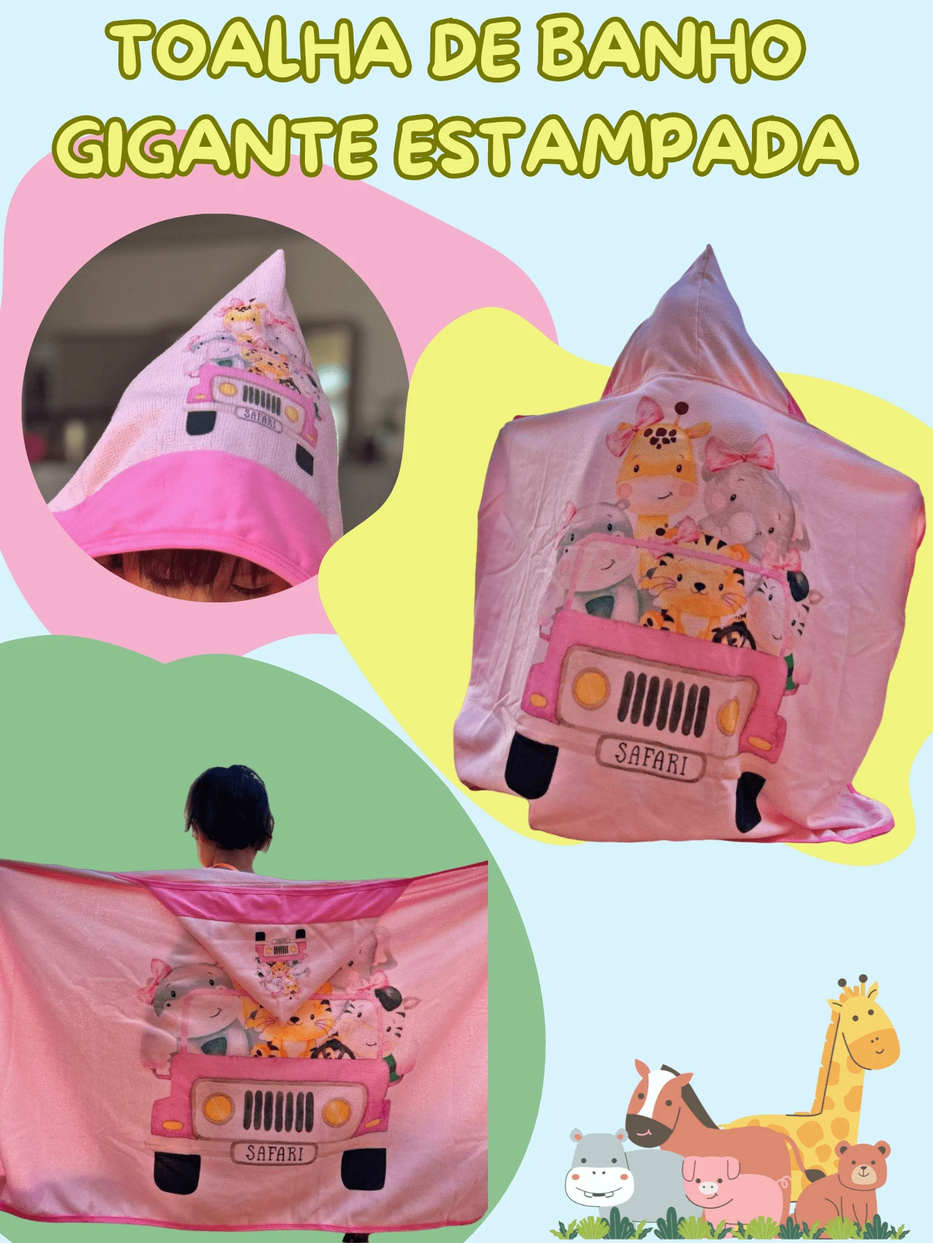 Giant Printed Baby Bath Towel With Hood For Infants And Newborns Large Size - Màu hồng (xe màu hồng) - Xem 1