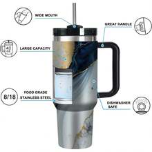 1 件 40 盎司不锈钢真空隔热汽车杯、冰杯、户外运动水杯、大理石纹玻璃杯、适合汽车杯架、带盖咖啡杯、旅行水杯、户外健身旅行杯、多用途饮料杯、可重复使用、礼品水杯，是送给好朋友或家人的最佳礼物 - 彩色 - 查看 8