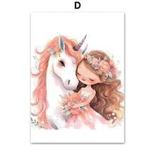 粉色女孩独角兽芭蕾舞女演员蝴蝶儿童房墙壁艺术帆布画北欧海报和印刷品图片婴儿儿童房装饰 - DW024 - 查看 9