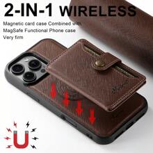 Suteni Holder SUTENI Compatible With MagSafe Magnetic Wireless Charging Mobile Phone Case Frosted Feel PU Leather 2-In-1 Magnetic Mobile Phone Case Men's Wallet Case Compatible With Iphone 16 Pro Max 15 Plus 14 13 12