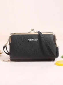 Thời trang Vải Litchi-Kết cấu Chuỗi Trang trí Khóa kéo Nội thất Ví Điện thoại PhShoulder Bag Với Dây đeo Có thể điều chỉnh Ví đeo tay Túi đựng điện thoại Cover - màu đen - Xem 9