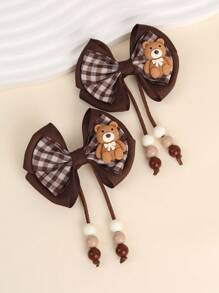 2个/4个可爱小熊蝴蝶结发夹，带棕色流苏，适合幼儿女孩佩戴 - 彩色 - 查看 10