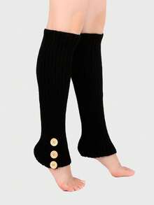 1 双女士保暖针织护腿带纽扣，适合秋冬季 - 黑色 - 查看 2