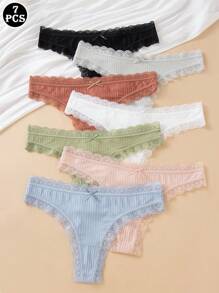7pcs Pack Sexy Lace Underwear, Lightweight Breathable Mesh Thong Panties For Women - Multicolor - View 1