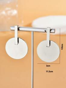 1pair Women's Round Plate Design Decor Earrings - Silver - View 3