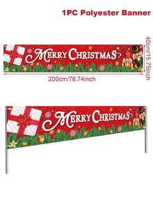 1 pièce Bannière de Noël 200*40cm, motif Casse-noisette Joyeux Noël en polyester, décorations de Noël, accessoire de fête à suspendre, décoration murale de clôture de jardin extérieur, fournitures de fête de Noël, ornement de Noël à suspendre