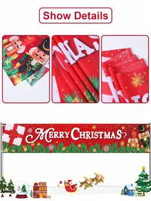 1 pièce Bannière de Noël 200*40cm, motif Casse-noisette Joyeux Noël en polyester, décorations de Noël, accessoire de fête à suspendre, décoration murale de clôture de jardin extérieur, fournitures de fête de Noël, ornement de Noël à suspendre