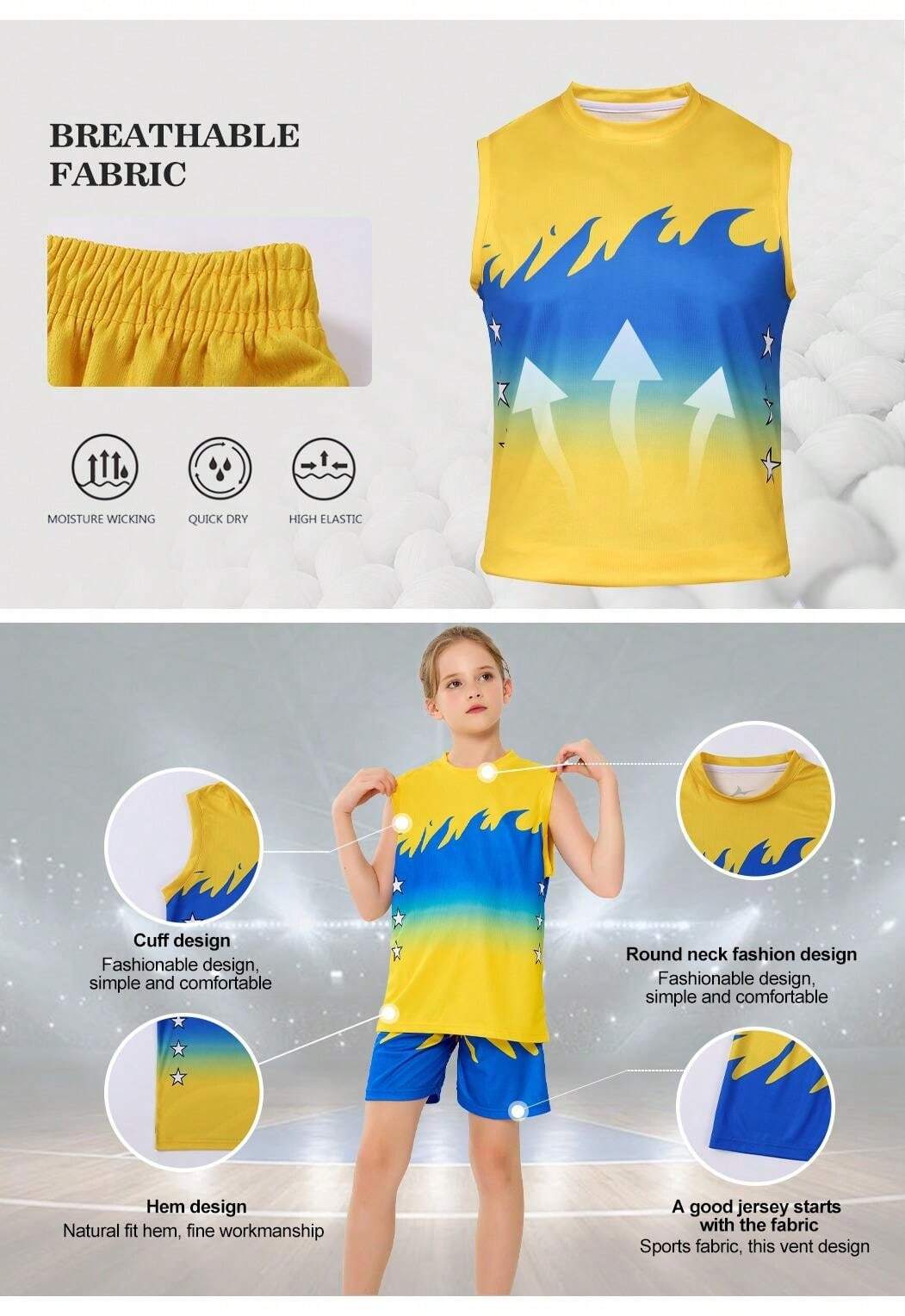 SURUIDA SURUIDA 1set Children Basketball Jersey Set, Girls Basketball