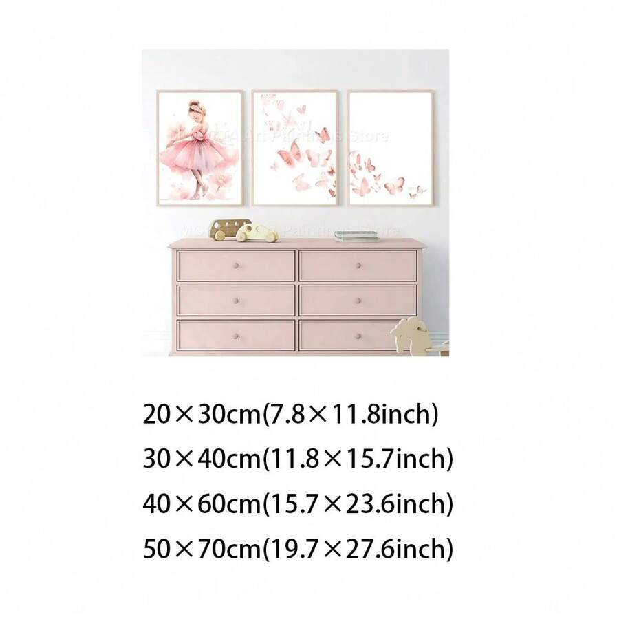 Pink Girl Unicorn Ballerina Butterfly Nursery Wall Art Canvas Painting