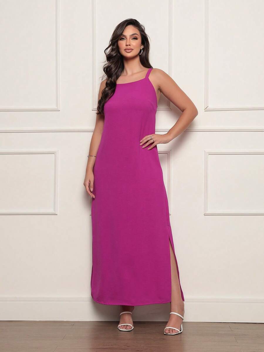 Long Dress With Pocket And Side Slit In Elegant Dune Fabric - hoa vân anh - Xem 1