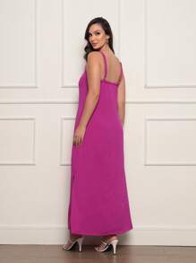 Long Dress With Pocket And Side Slit In Elegant Dune Fabric - hoa vân anh - Xem 3