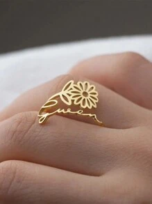 Mysterious And Elegant, Romantic And Fantastic, The Flower Is Born In December. The Adjustable Stainless Steel Ring With A Flower Opening Can Be Customized With English Names. It Is A Delicate Birthflower Text Ring That Can Be Given To Her. It Is A Versatile Jewelry Accessory For Daily Banquets And Vacations, And Is Very Suitable As A Creative Surprise Gift For Loved Ones