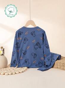 Conjunto de pijama con estampado de letras para niños preadolescentes, ropa de dormir cálida para niños mayores, primavera y otoño